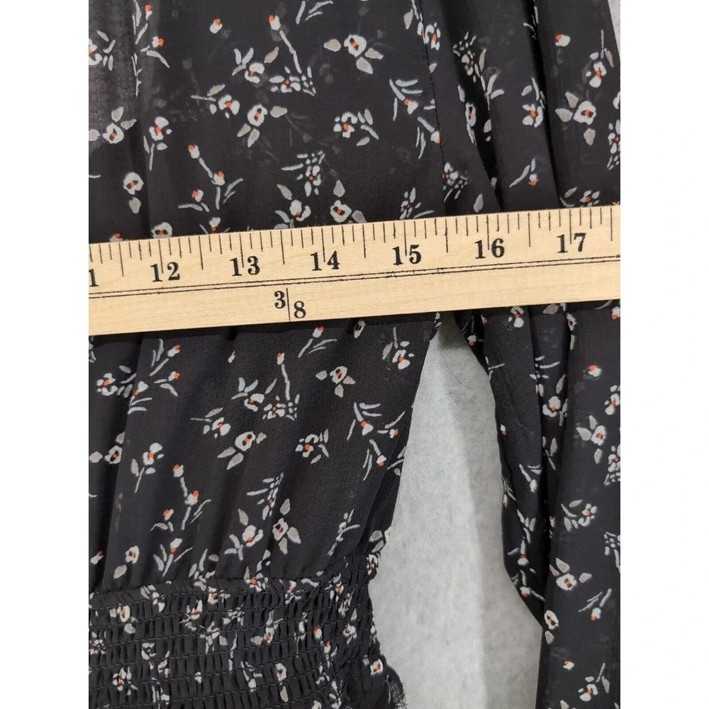Free People Women's Black Floral Smocked Printed Lolita‎ Blouse Top Size S